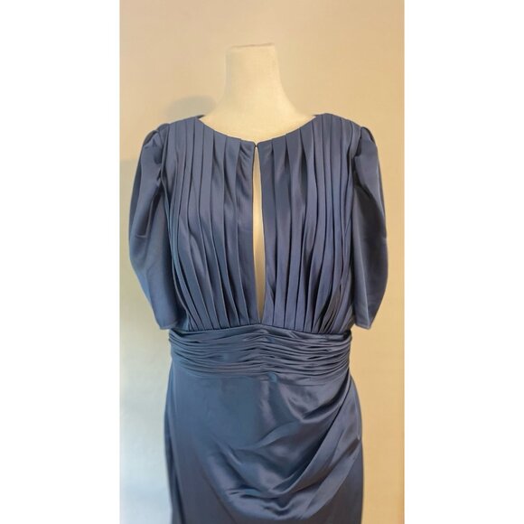 IEENA FOR MAC DUGGAL Blue Puff Sleeve Pleated Bodice Draped Gown Size 12 - Picture 5 of 12